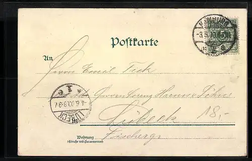 Lithographie Hamburg, Rathaus, Alter Jungfernstieg, Vierländerin