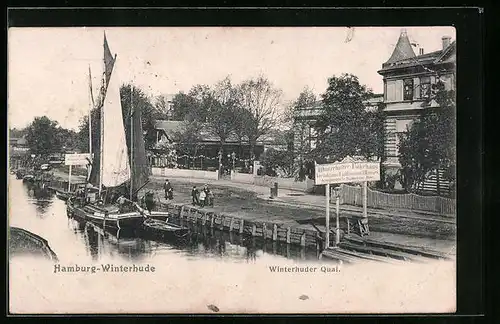 AK Hamburg-Winterhude, Winterhuder Quai mit Uferpartie