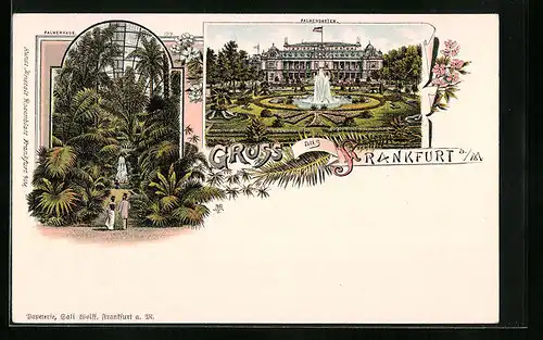 Lithographie Frankfurt-Westend, Palmengarten mit Palmenhaus