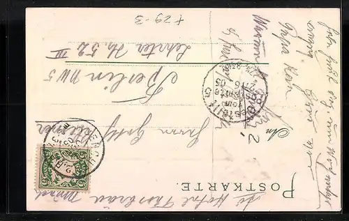 Passepartout-Lithographie München, Marienplatz mit Denkmal, Münchner Kindl bei Kind an der Wiege