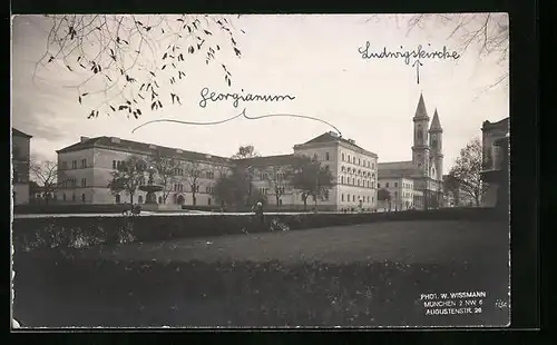 Foto-AK München, Georgianum und Ludwigskirche