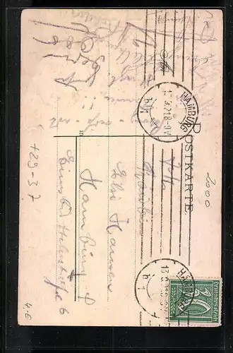 Passepartout-Lithographie Hamburg, Rathaus, Wappen