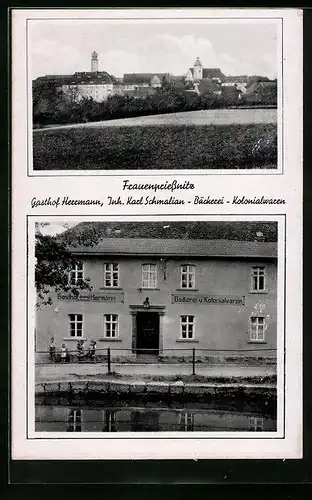 AK Frauenpriessnitz, Gasthof Herrmann mit Bäckerei Karl Schmalian