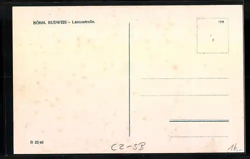 AK Böhmisch Budweis, Lannastrasse, Jirsikuv Národni Dum