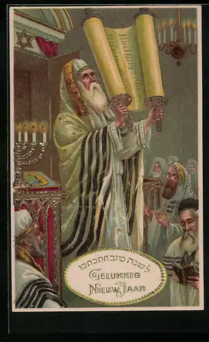 AK Jüdische Messe in der Synagoge, Rabbi mit der Tora