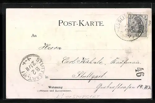 Lithographie Stuttgart, Wildpark Solitude - Bärenschlösschen, Hirschwiese, Röhrender Hirsch