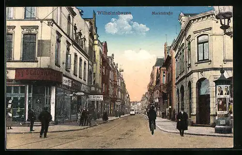 AK Wilhelmshaven, Marktstrasse mit Schuhwarengeschäft und Litfasssäule