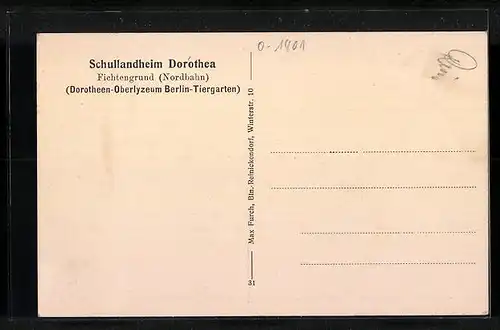 AK Fichtengrund /Nordbahn, Schullandheim Dorothea des Dorotheen-Oberlyzeum Berlin-Tiergarten