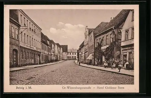 AK Belzig i. M., Hotel Goldener Stern in der Gr. Wiesenburgerstrasse