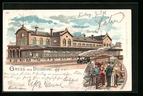 Lithographie Duisburg, Bahnhof von der Gleisseite