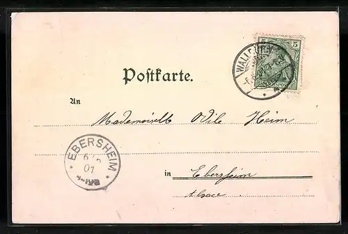 Lithographie Walldürn, Wallfahrts-Kirche, Post, Prinz Ludwig Denkstein