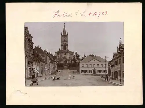 Fotografie Brück & Sohn Meissen, Ansicht Hartha i. Sa., Marktplatz mit Kirche