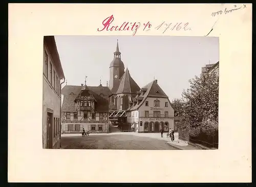 Fotografie Brück & Sohn Meissen, Ansicht Rochlitz, Mühlplatz mit Weinhandlung Emil Fischer & Petrikirche