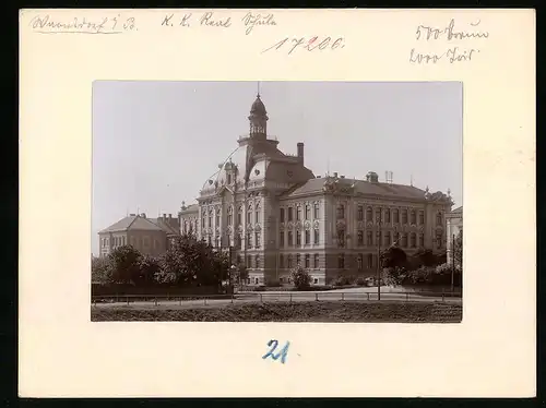 Fotografie Brück & Sohn Meissen, Ansicht Warnsdorf / Böhmen, K.K. Real-Schule, Schulhaus