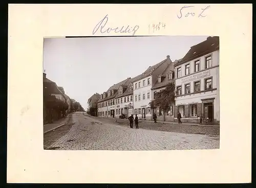 Fotografie Brück & Sohn Meissen, Ansicht Rochlitz, Leipzigerstrasse mit Geschäftshaus für Elektro-Installationen