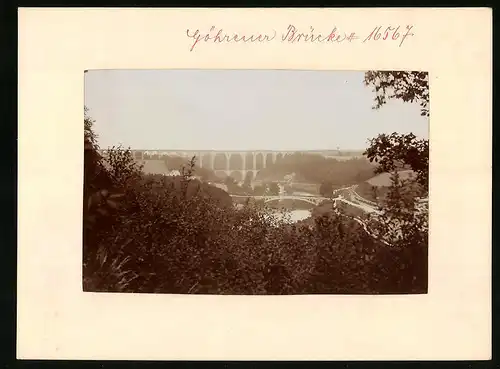Fotografie Brück & Sohn Meissen, Ansicht Göhren, Panorama mit Eisenbahn-Brücke / Viadukt