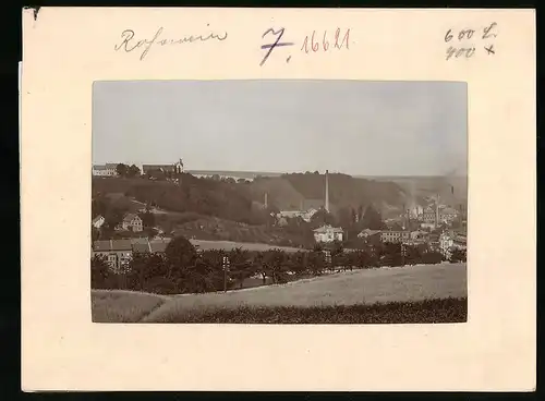 Fotografie Brück & Sohn Meissen, Ansicht Rosswein, Ortsansicht mit Fabriken von der Wettinhöhe gesehen