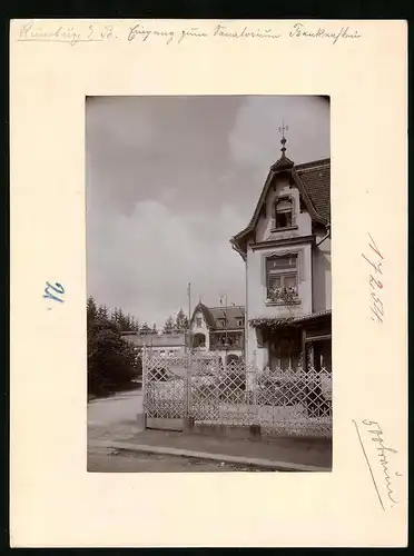 Fotografie Brück & Sohn Meissen, Ansicht Rumburg / Böhmen, Eingang zum Sanatorium Frankenstein