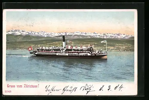 AK Salondampfer Waedensweil auf dem Zürichsee mit Alpenpanorama