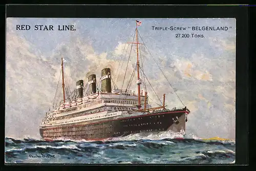 Künstler-AK Passagierschiff Belgenland der Red Star Line auf hoher See