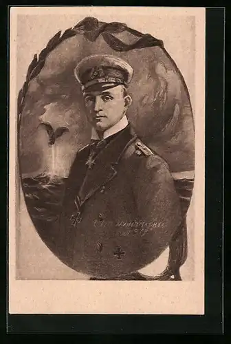Künstler-AK Kapitänleutnant der U9 Otto Weddigen im Portrait