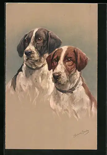 Künstler-AK Zwei Jagdhunde im Portrait