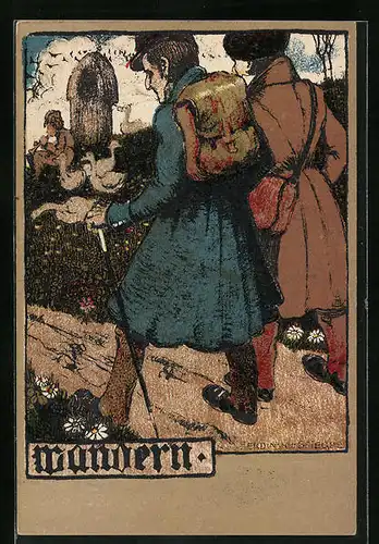 Künstler-AK Ferdinand Spiegel: Wandern