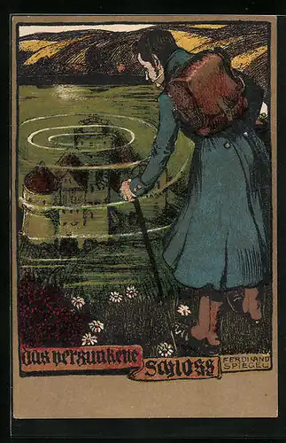 Künstler-AK Ferdinand Spiegel: Das versunkene Schloss