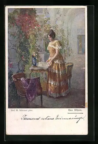 Künstler-AK Karl Maria Schuster: Fräulein mit einem Album