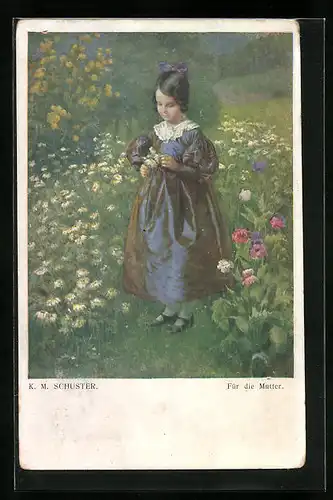 Künstler-AK Karl Maria Schuster: Junges Mädchen mit Blume für die Mutter