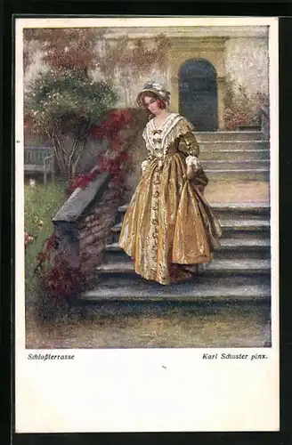 Künstler-AK Karl Maria Schuster: Fräulein an der Schlossterrasse