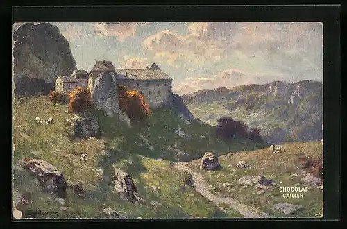 Künstler-AK August Splitgerber: Haus in den Schweizer Bergen