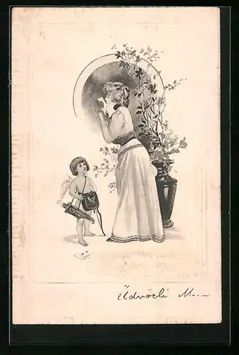 AK Amor und Dame beim sich fertig machen