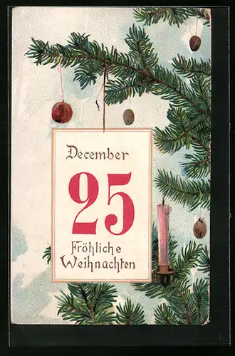 AK Kalenderblatt und geschmückter Weihnachtsbaum