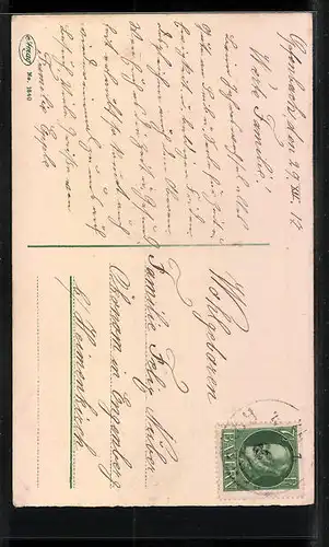 AK Neujahrsgruss mit Korb voller Pflanzen