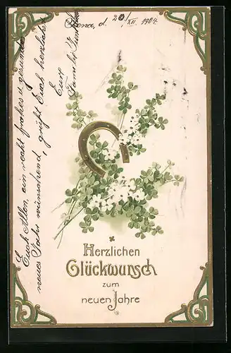 AK Hufeisen umgeben von Kleeblättern