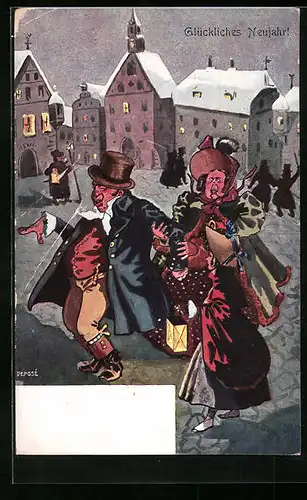 AK Betrunkene Menschen zum Neujahr