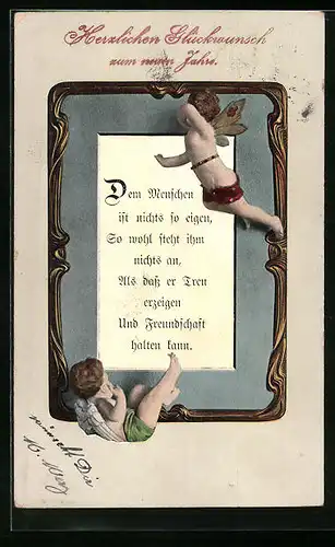 AK Neujahrsengel und Gedicht