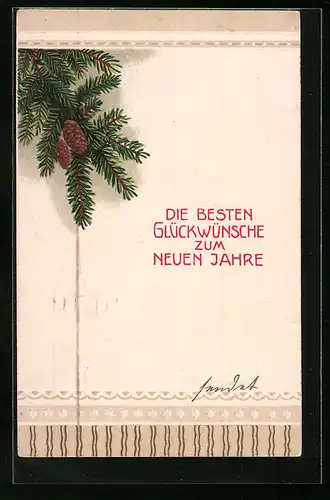 AK Neujahrsgruss mit Tannenzweig