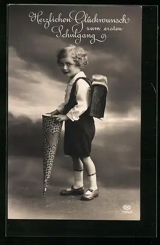 AK Kind mit Zuckertüte zum Schulanfang