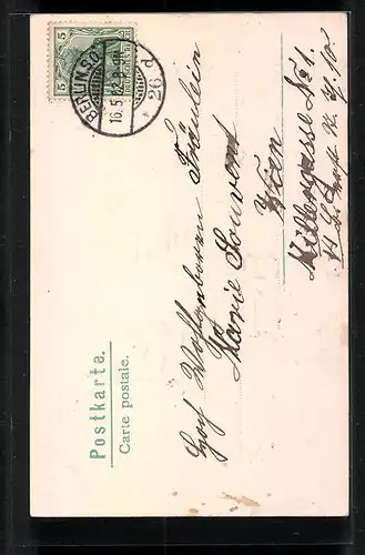 Präge-AK Rotkehlchen auf blühendem Obstbaum, Pfingsten