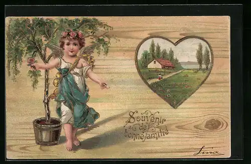 AK Engel vor Birke im Topf