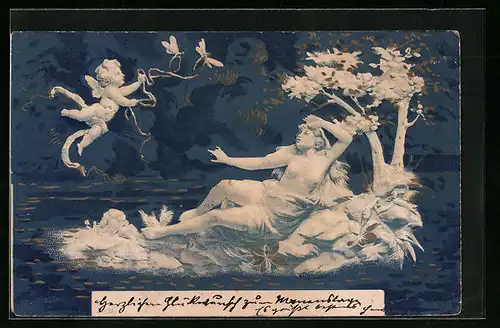 AK Engel über Dame auf Insel