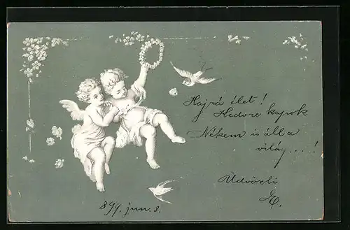 AK Engel und Schwalben