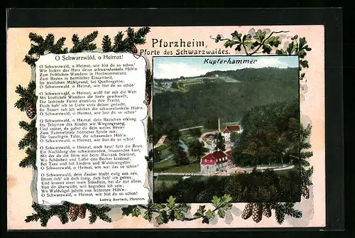 AK Pforzheim, Ortsansicht mit Kupferhammer