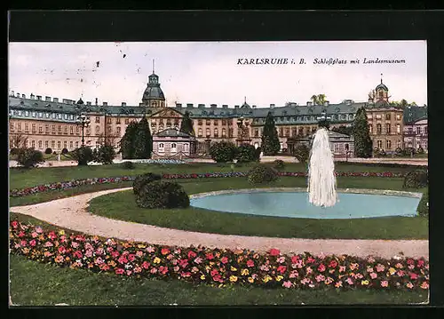 AK Karlsruhe i. B., Schlossplatz mit Landesmuseum