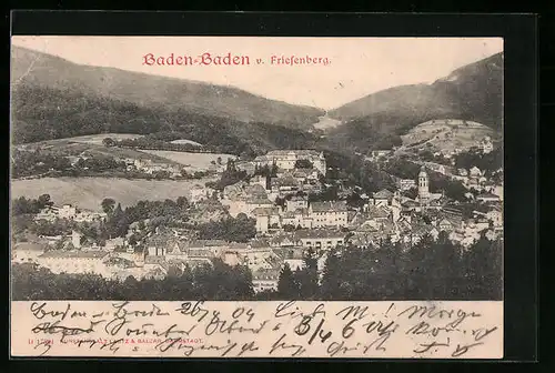 AK Baden-Baden, Ortsansicht mit Friesenberg