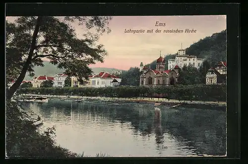 AK Ems, Lahnpartie mit der russichen Kirche