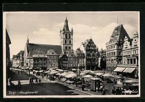 AK Trier, Hauptmarkt mit Ständen
