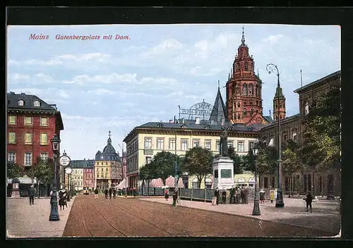 AK Mainz, Gutenbergplatz mit Dom